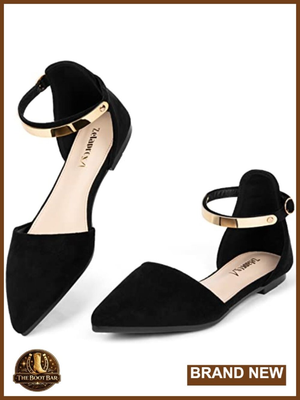 Pointed Toe Flats with Gold Ankle Strap Dressy Casual Slip-On Shoes